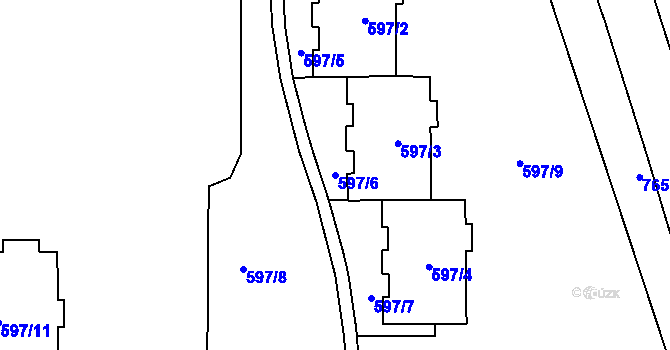 Parcela st. 597/6 v KÚ Prostějov, Katastrální mapa