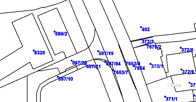 Parcela st. 597/19 v KÚ Prostějov, Katastrální mapa