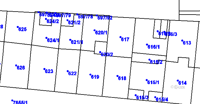 Parcela st. 620/2 v KÚ Prostějov, Katastrální mapa