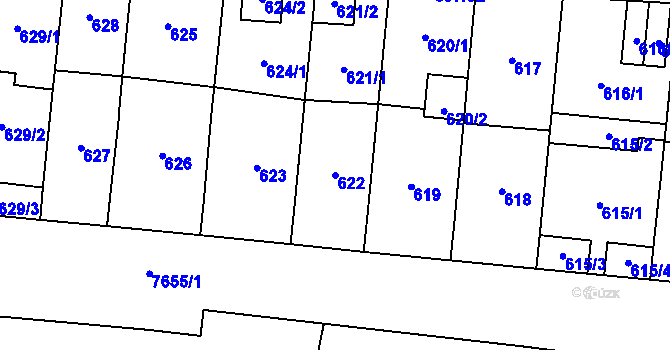 Parcela st. 622 v KÚ Prostějov, Katastrální mapa