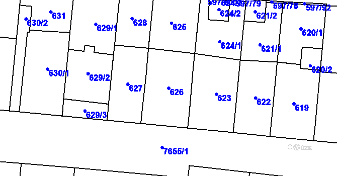 Parcela st. 626 v KÚ Prostějov, Katastrální mapa