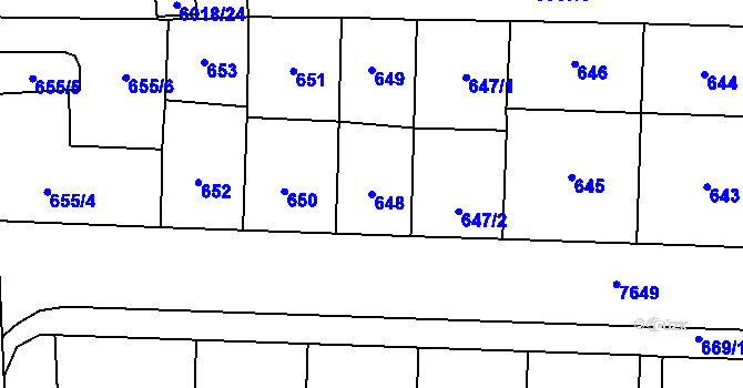 Parcela st. 648 v KÚ Prostějov, Katastrální mapa