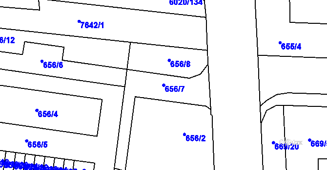 Parcela st. 656/7 v KÚ Prostějov, Katastrální mapa