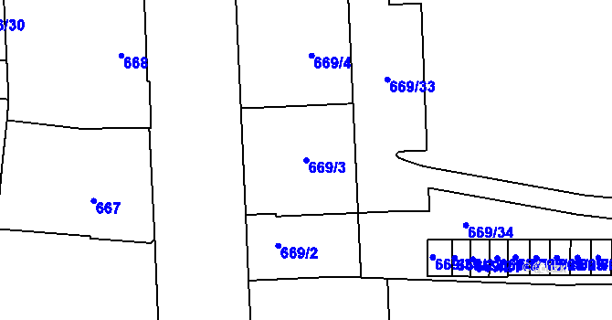 Parcela st. 669/3 v KÚ Prostějov, Katastrální mapa