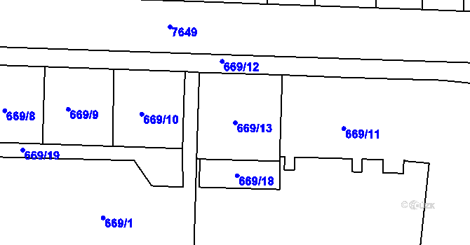 Parcela st. 669/13 v KÚ Prostějov, Katastrální mapa