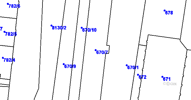 Parcela st. 670/7 v KÚ Prostějov, Katastrální mapa