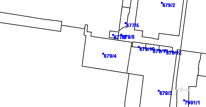 Parcela st. 679/4 v KÚ Prostějov, Katastrální mapa