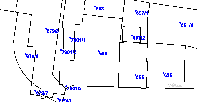 Parcela st. 699 v KÚ Prostějov, Katastrální mapa