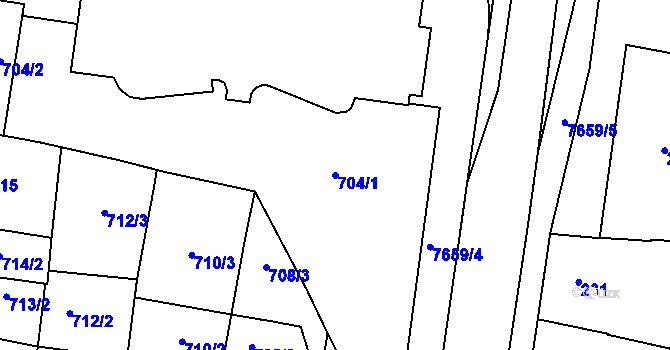 Parcela st. 704/1 v KÚ Prostějov, Katastrální mapa
