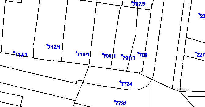 Parcela st. 708/1 v KÚ Prostějov, Katastrální mapa