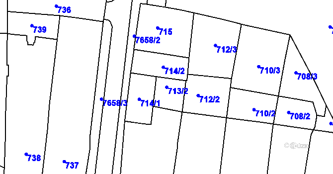 Parcela st. 713/2 v KÚ Prostějov, Katastrální mapa
