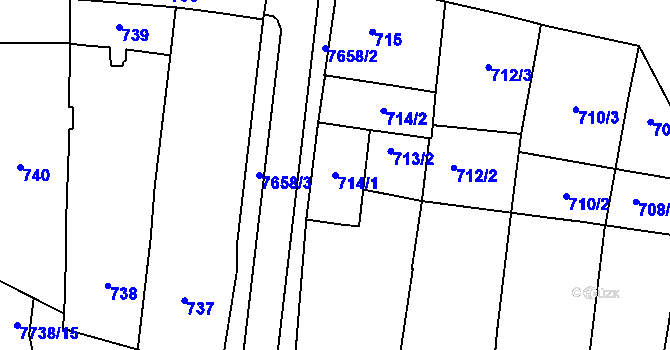 Parcela st. 714/1 v KÚ Prostějov, Katastrální mapa
