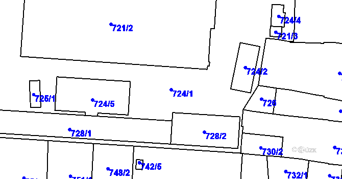 Parcela st. 724/1 v KÚ Prostějov, Katastrální mapa