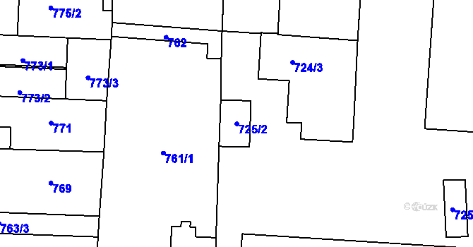 Parcela st. 725/2 v KÚ Prostějov, Katastrální mapa