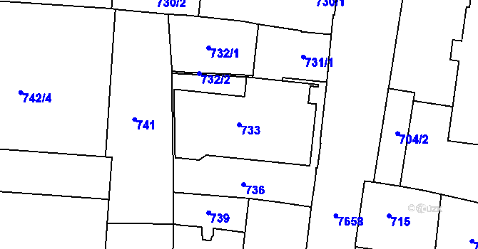 Parcela st. 733 v KÚ Prostějov, Katastrální mapa