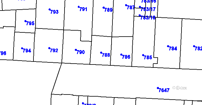 Parcela st. 788 v KÚ Prostějov, Katastrální mapa