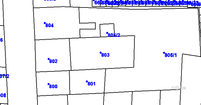 Parcela st. 803 v KÚ Prostějov, Katastrální mapa