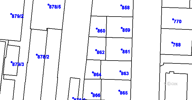 Parcela st. 862 v KÚ Prostějov, Katastrální mapa