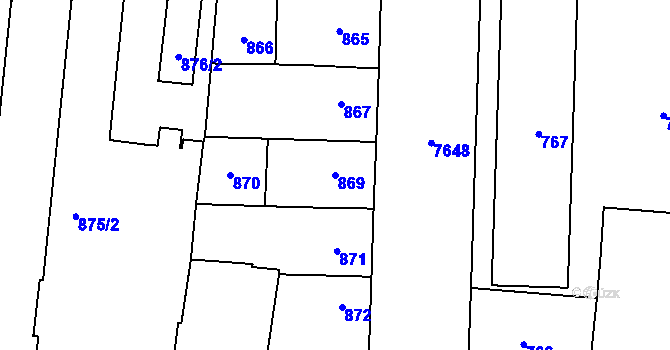 Parcela st. 869 v KÚ Prostějov, Katastrální mapa