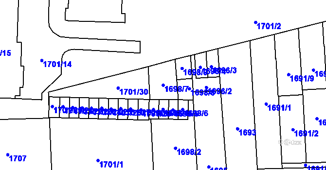 Parcela st. 1698/7 v KÚ Prostějov, Katastrální mapa
