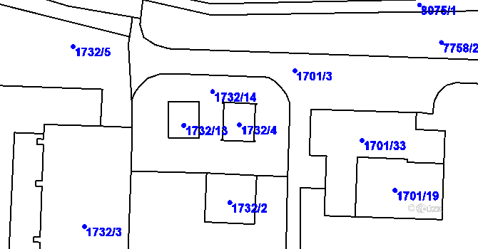 Parcela st. 1732/4 v KÚ Prostějov, Katastrální mapa