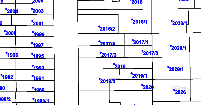 Parcela st. 2017/3 v KÚ Prostějov, Katastrální mapa