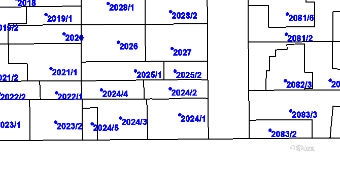 Parcela st. 2024/2 v KÚ Prostějov, Katastrální mapa