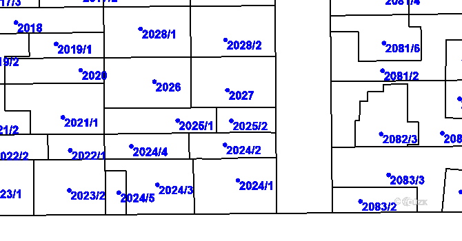 Parcela st. 2025/2 v KÚ Prostějov, Katastrální mapa