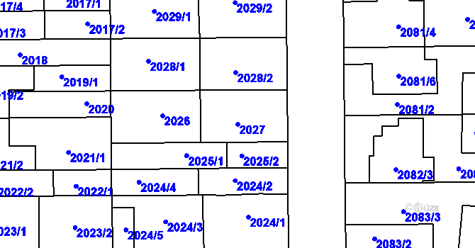 Parcela st. 2027 v KÚ Prostějov, Katastrální mapa