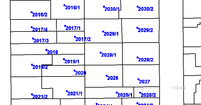 Parcela st. 2028/1 v KÚ Prostějov, Katastrální mapa