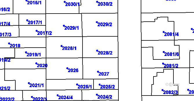 Parcela st. 2028/2 v KÚ Prostějov, Katastrální mapa