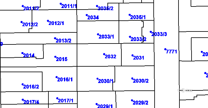 Parcela st. 2032 v KÚ Prostějov, Katastrální mapa