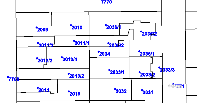 Parcela st. 2034 v KÚ Prostějov, Katastrální mapa