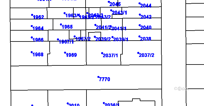 Parcela st. 2037/1 v KÚ Prostějov, Katastrální mapa