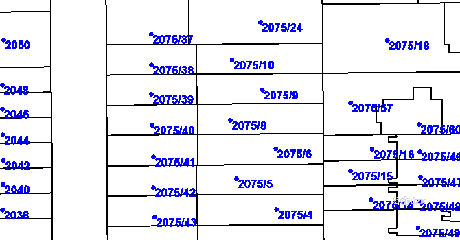 Parcela st. 2075/8 v KÚ Prostějov, Katastrální mapa