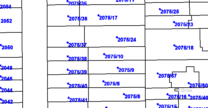 Parcela st. 2075/10 v KÚ Prostějov, Katastrální mapa
