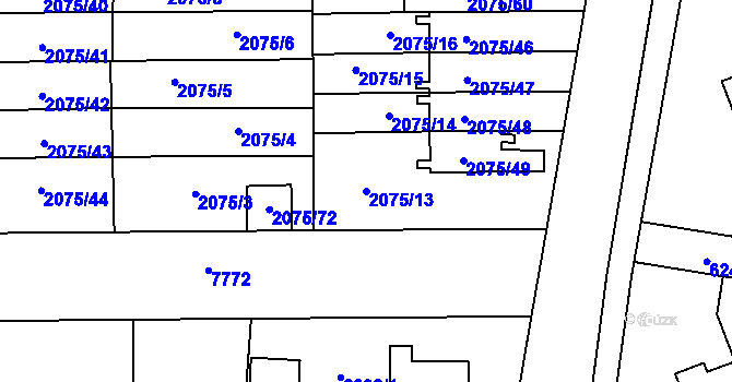 Parcela st. 2075/13 v KÚ Prostějov, Katastrální mapa