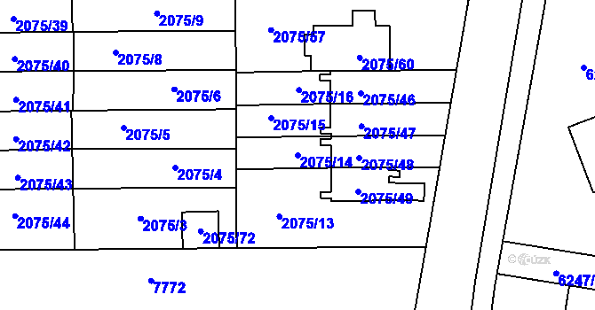 Parcela st. 2075/14 v KÚ Prostějov, Katastrální mapa