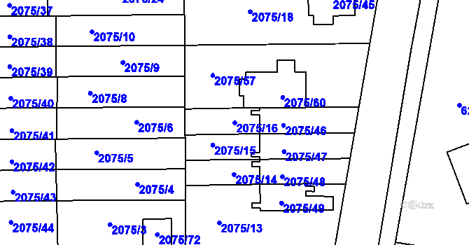 Parcela st. 2075/16 v KÚ Prostějov, Katastrální mapa