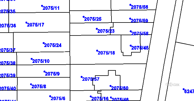 Parcela st. 2075/18 v KÚ Prostějov, Katastrální mapa