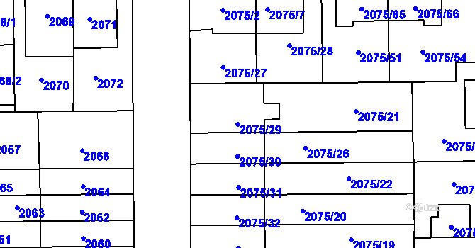 Parcela st. 2075/29 v KÚ Prostějov, Katastrální mapa