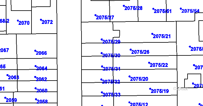 Parcela st. 2075/30 v KÚ Prostějov, Katastrální mapa