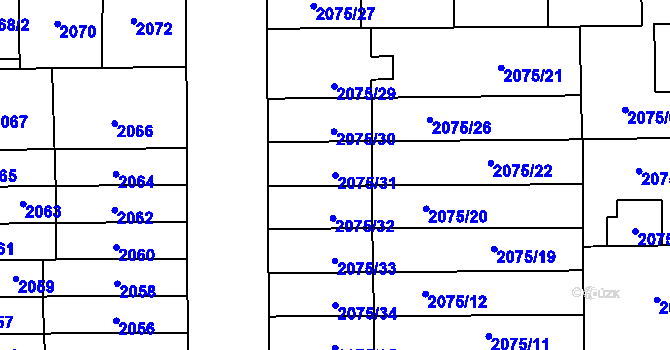 Parcela st. 2075/31 v KÚ Prostějov, Katastrální mapa