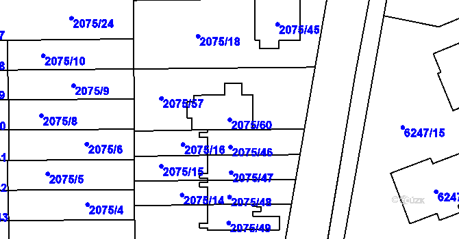 Parcela st. 2075/60 v KÚ Prostějov, Katastrální mapa