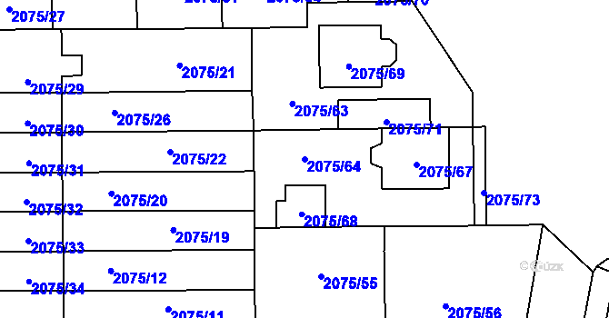 Parcela st. 2075/64 v KÚ Prostějov, Katastrální mapa