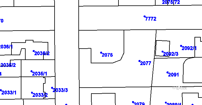 Parcela st. 2076 v KÚ Prostějov, Katastrální mapa