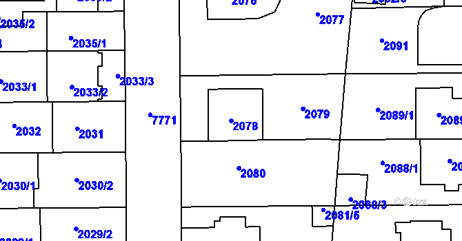 Parcela st. 2078 v KÚ Prostějov, Katastrální mapa