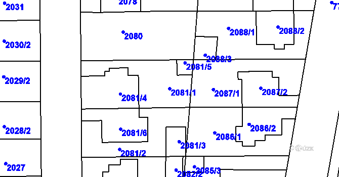 Parcela st. 2081/1 v KÚ Prostějov, Katastrální mapa