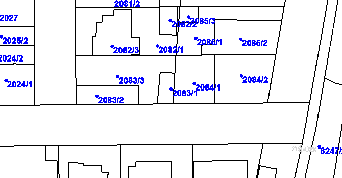 Parcela st. 2083/1 v KÚ Prostějov, Katastrální mapa