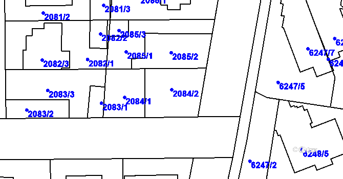 Parcela st. 2084/2 v KÚ Prostějov, Katastrální mapa